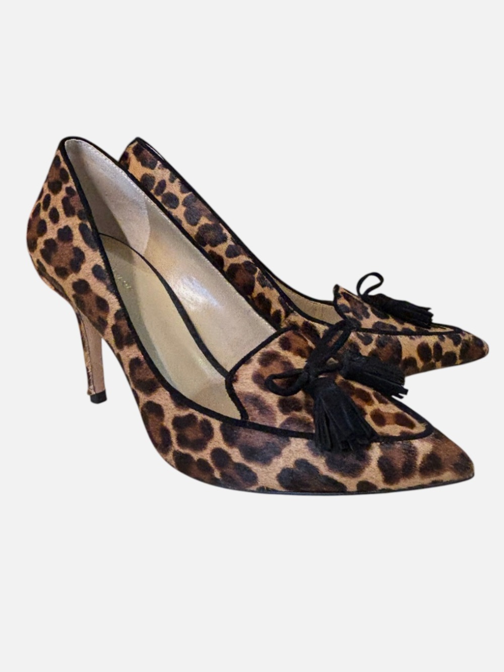 Ann Taylor Leopard Print Tassel Pointed-Toe Pumps - Brown Calf Hair Stiletto 7M